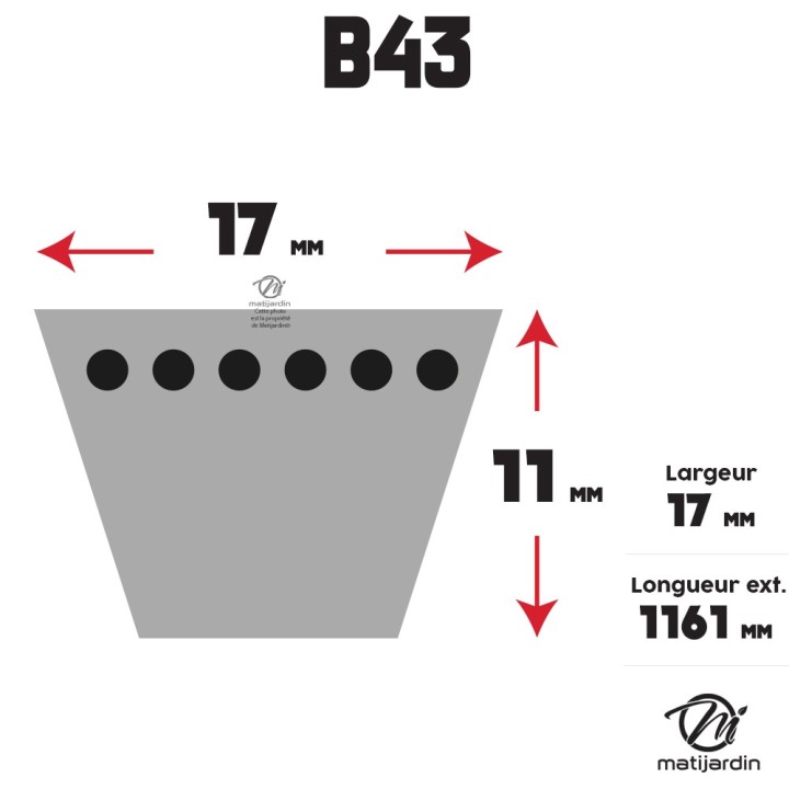 Courroie tondeuse Trapézoïdale B43 - 17 mm x 1161 mm