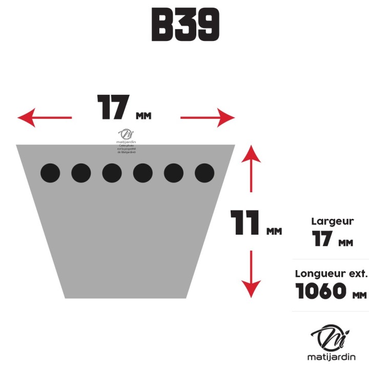 Courroie tondeuse Trapézoïdale B39 - 17 mm x 1060 mm
