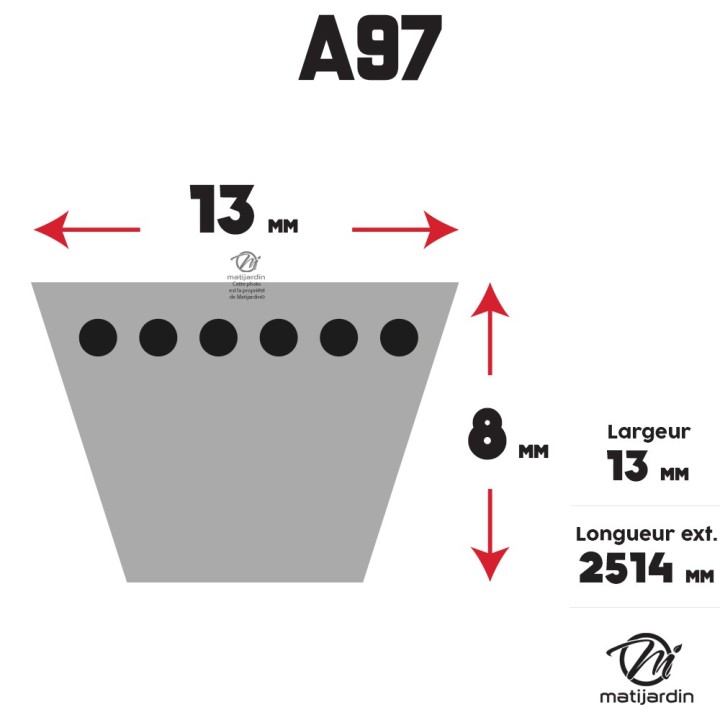 Courroie tondeuse Trapézoïdale A97 - 13 mm x 2514 mm