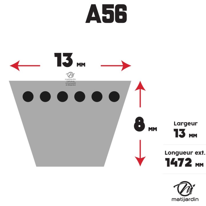 Courroie tondeuse Trapézoïdale A56 - 13 mm x 1472 mm