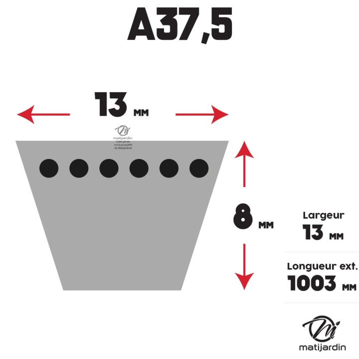 Courroie tondeuse Trapézoïdale A37,5 - 13 mm x 1003 mm