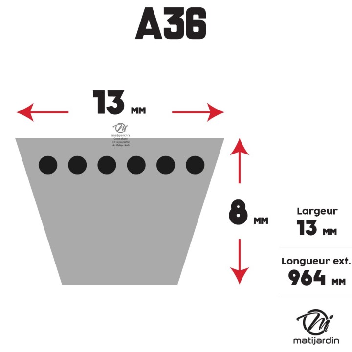 Courroie tondeuse Trapézoïdale A36 - 13 mm x 964 mm