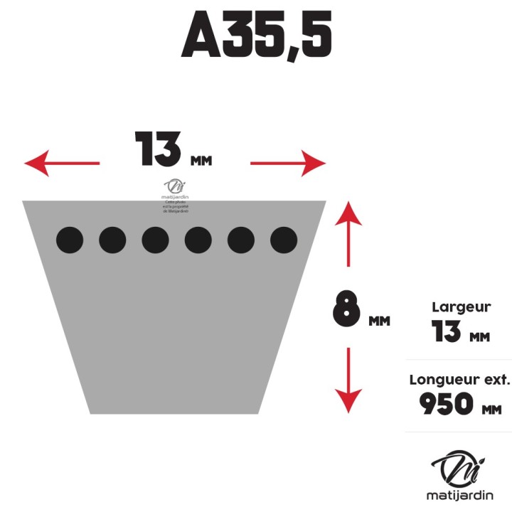 Courroie tondeuse Trapézoïdale A35,5 - 13 mm x 950 mm