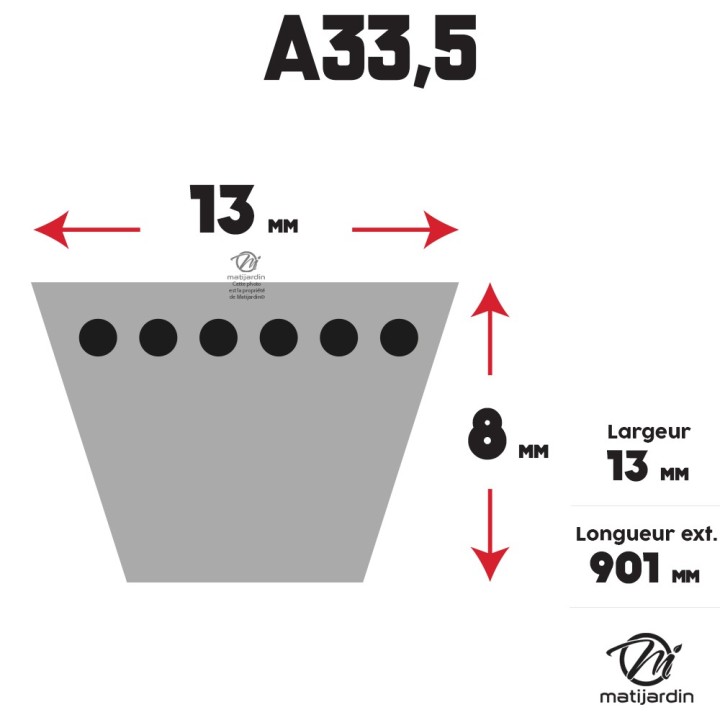 Courroie tondeuse Trapézoïdale A33,5 - 13 mm x 901 mm
