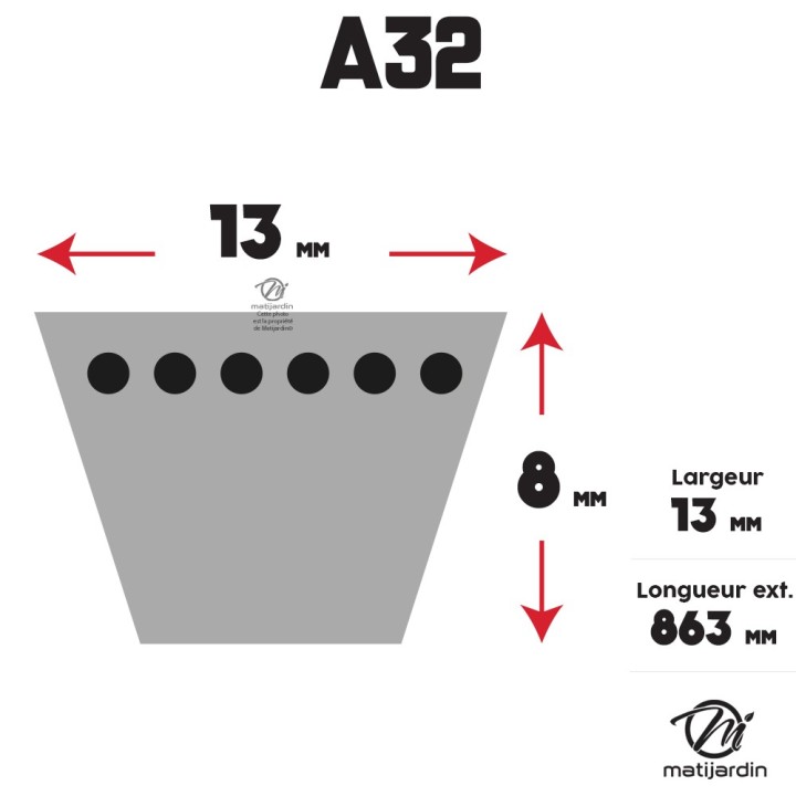 Courroie tondeuse Trapézoïdale A32 - 13 mm x 863 mm