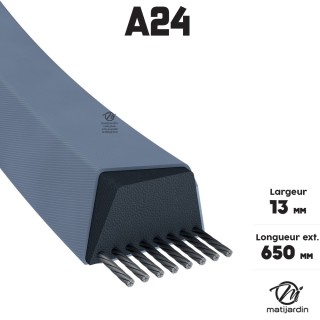 Courroie tondeuse Trapézoïdale A24 - 13 mm x 650 mm