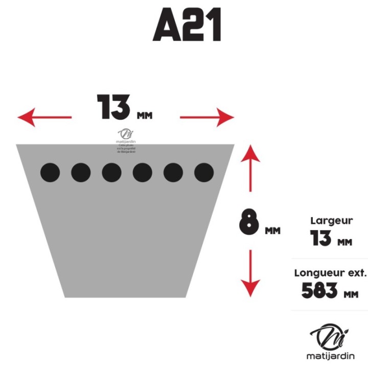 Courroie tondeuse Trapézoïdale A21 - 13 mm x 583 mm