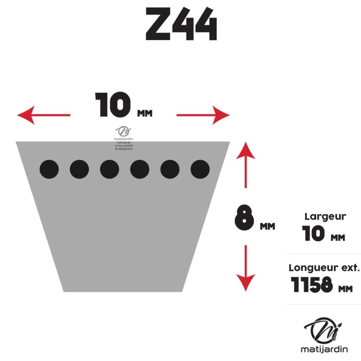 Courroie tondeuse Trapézoïdale Z44 - 10 mm x 1158 mm
