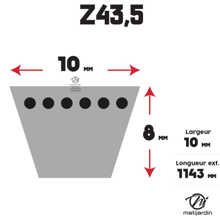 Courroie tondeuse Trapézoïdale Z43,5 - 10 mm x 1143 mm