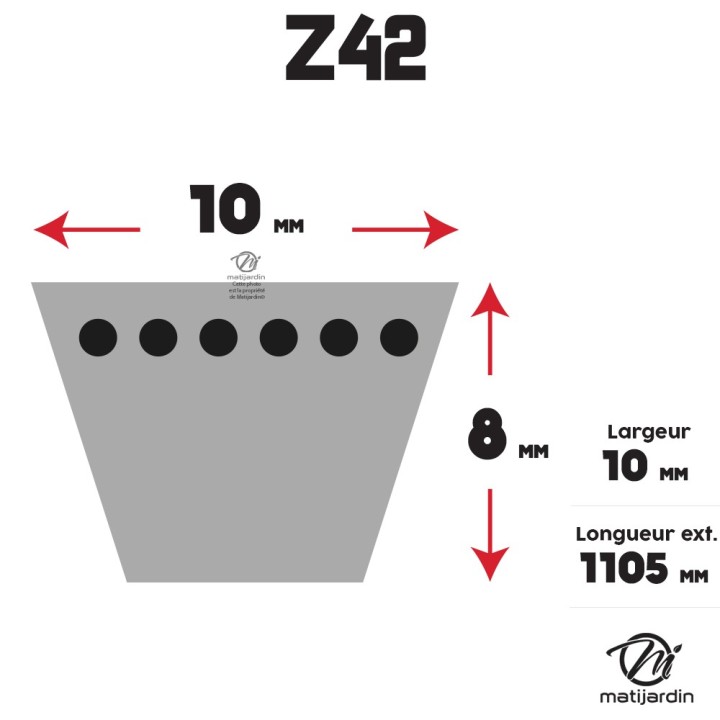 Courroie tondeuse Trapézoïdale Z42 - 10 mm x 1105 mm