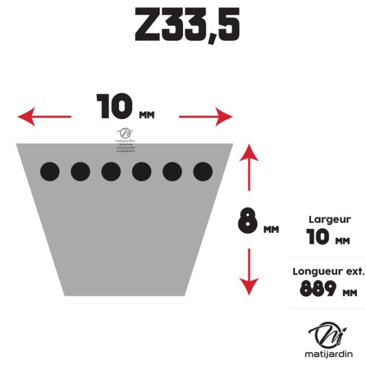 Courroie tondeuse Trapézoïdale Z33,5 - 10 mm x 889 mm