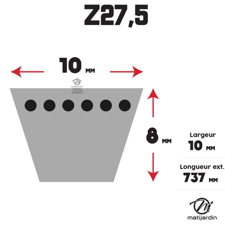 Courroie tondeuse Trapézoïdale Z27,5 - 10 mm x 737 mm