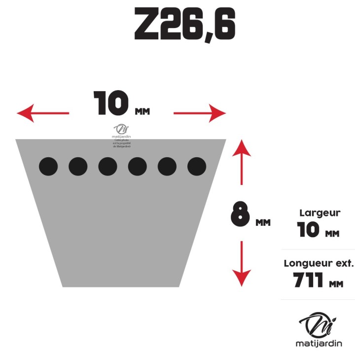 Courroie tondeuse Trapézoïdale Z26,5 - 10 mm x 711 mm
