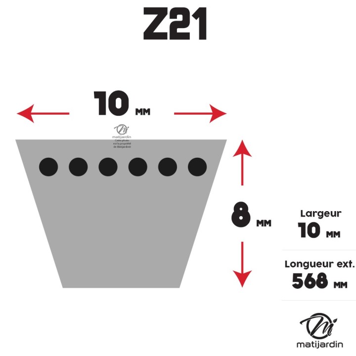 Courroie tondeuse Trapézoïdale Z21 - 10 mm x 568 mm