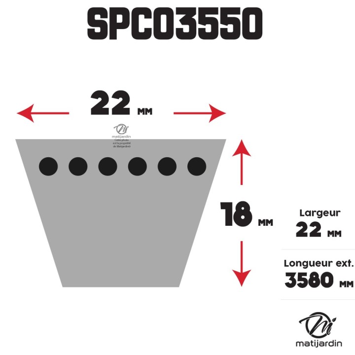 Courroie tondeuse Trapézoïdale SPC3550 - 22 mm x 3580 mm