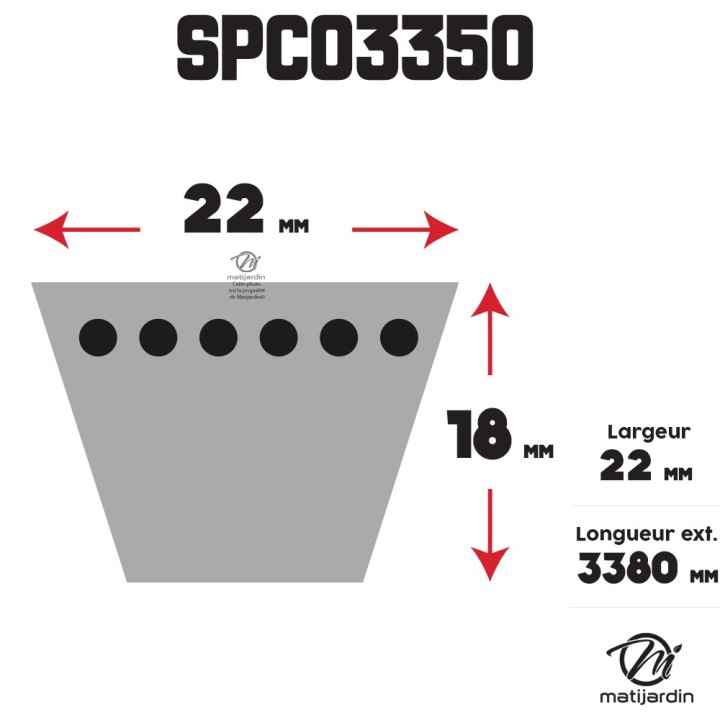 Courroie tondeuse Trapézoïdale SPC3350 - 22 mm x 3380 mm