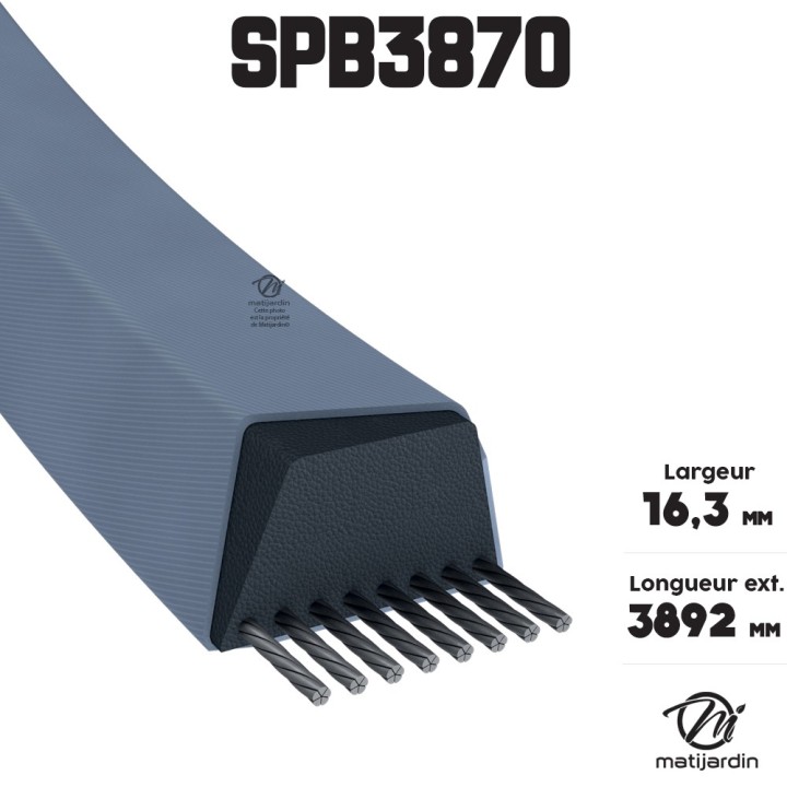 Courroie tondeuse Trapézoïdale SPB3870 - 16,3 mm x 3892 mm