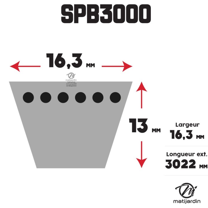Courroie tondeuse Trapézoïdale SPB3000 - 16,3 mm x 3022 mm