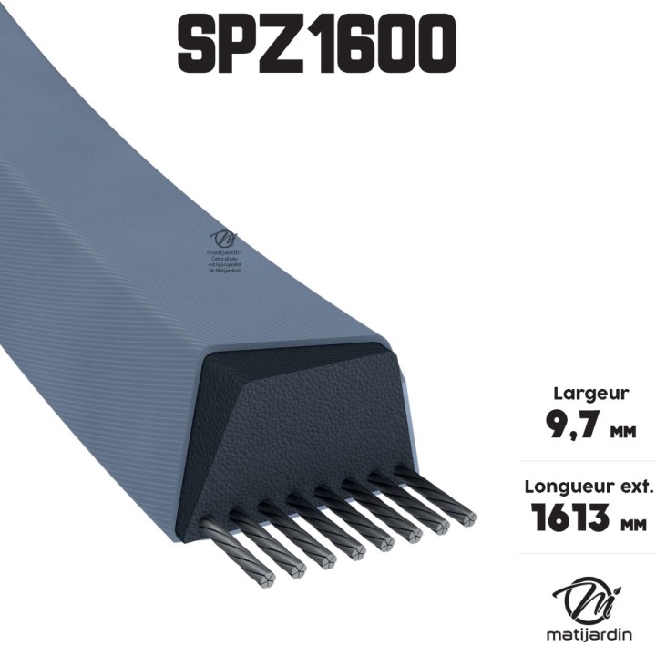 Courroie tondeuse Trapézoïdale SPZ1600 9,7 mm x 1613 mm