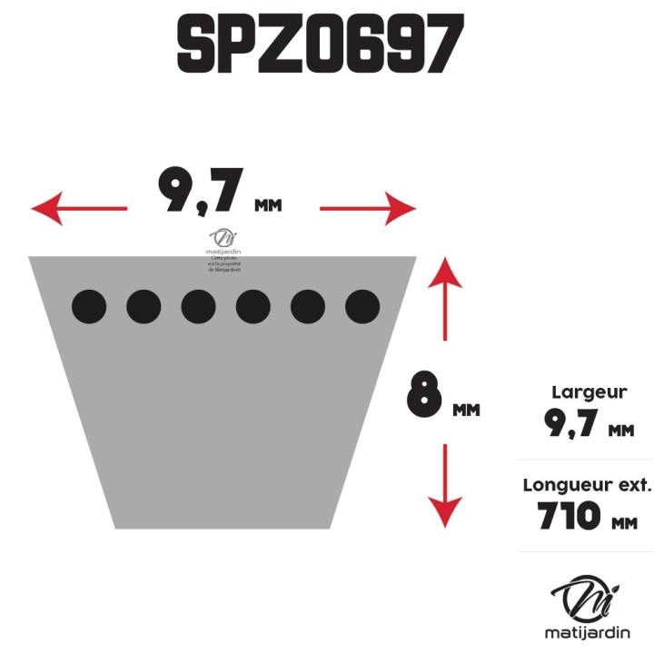 Courroie tondeuse Trapézoïdale SPZ697 - 9,7 mm x 710 mm