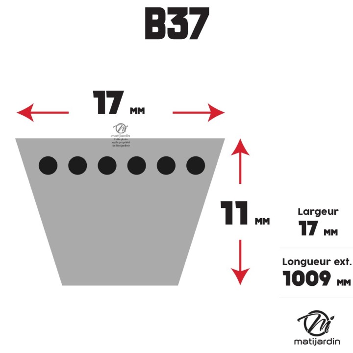 Courroie tondeuse Trapézoïdale B37 - 17 mm x 1009 mm