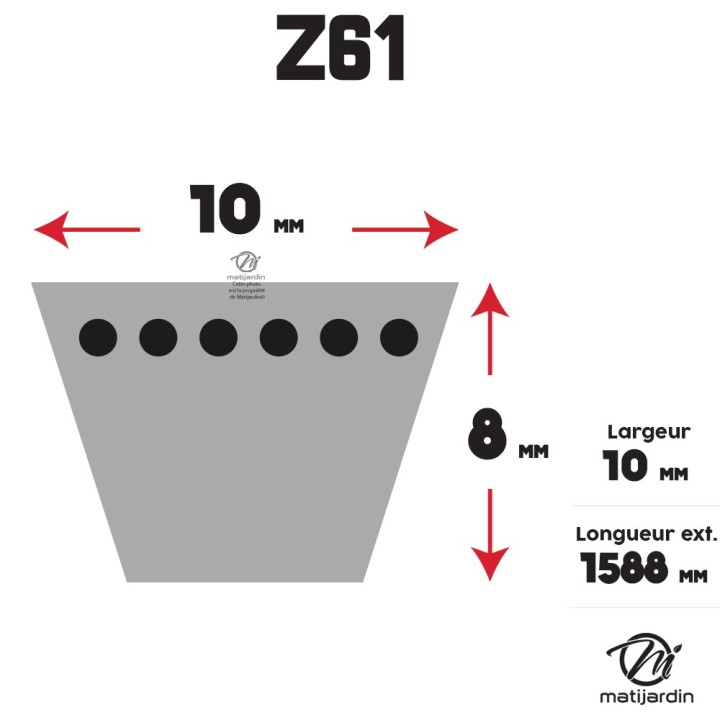 Courroie tondeuse Trapézoïdale Z61 - 10 mm x 1588 mm