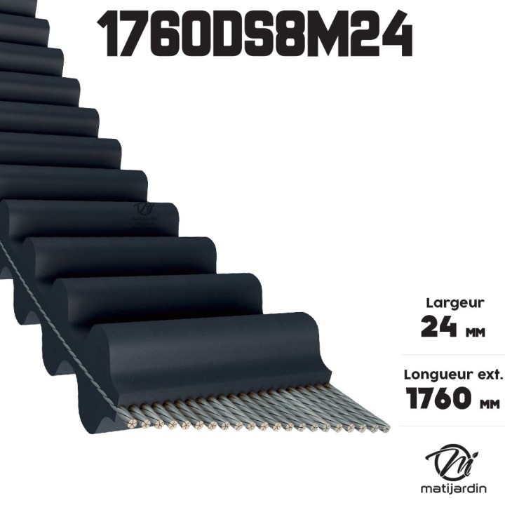 Courroie tondeuse Double denture 1760DS8M24 - 24 mm x 1760 mm