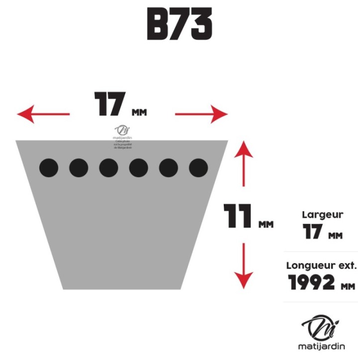 Courroie tondeuse Trapézoïdale B73 - 17 mm x 1992 mm