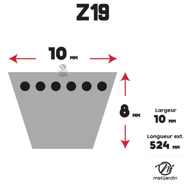 Courroie tondeuse Trapézoïdale Z19 - 10 mm x 524 mm
