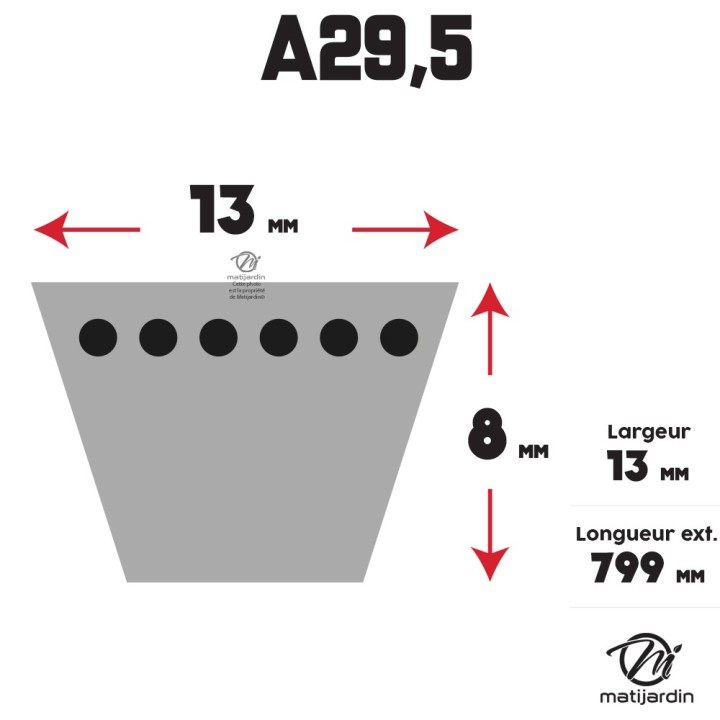 Courroie tondeuse Trapézoïdale A29,5 - 13 mm x 799 mm