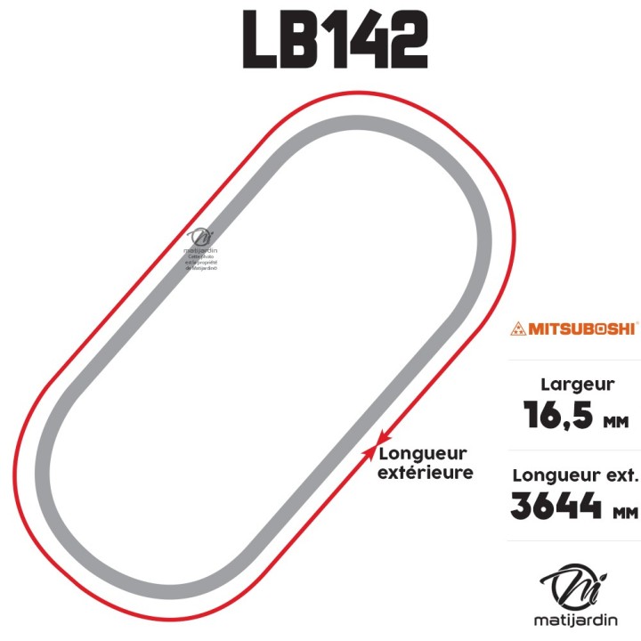 Courroie tondeuse Mitsuboshi LB143 - 16,5 mm x 3644 mm