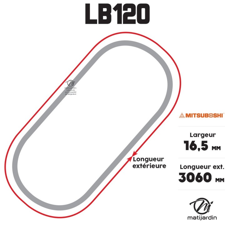 Courroie tondeuse Mitsuboshi LB120 - 16,5 mm x 3060 mm