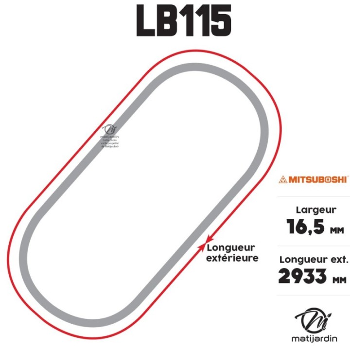 Courroie tondeuse Mitsuboshi LB115 - 16,5 mm x 2933 mm
