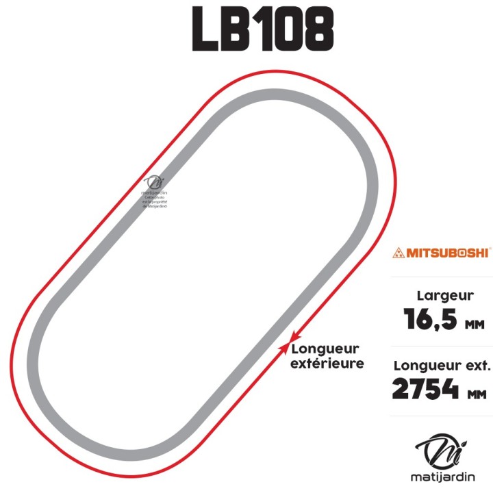 Courroie tondeuse Mitsuboshi LB108 - 16,5 mm x 2754 mm
