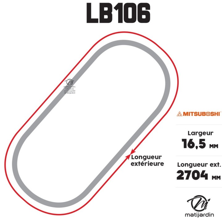 Courroie tondeuse Mitsuboshi LB106 - 16,5 mm x 2704 mm