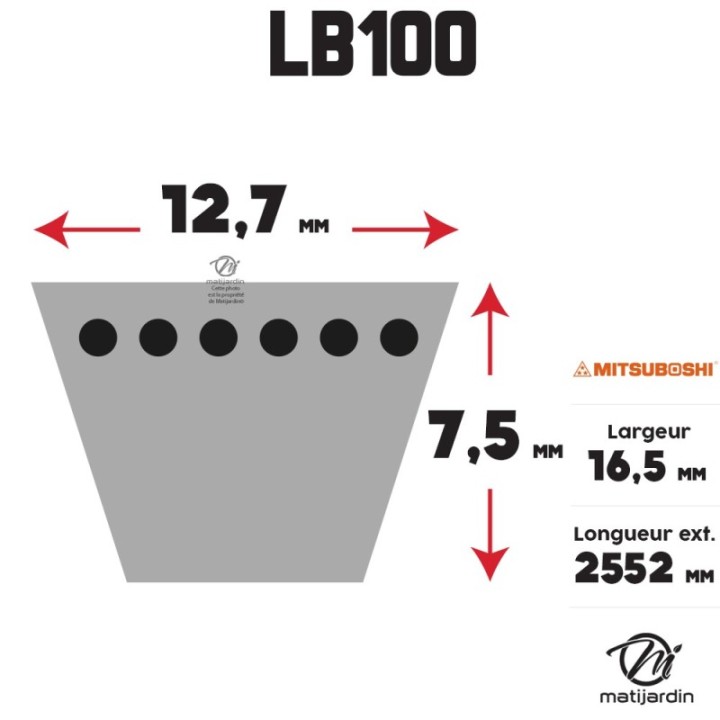 Courroie tondeuse Mitsuboshi LB100 - 16,5 mm x 2552 mm