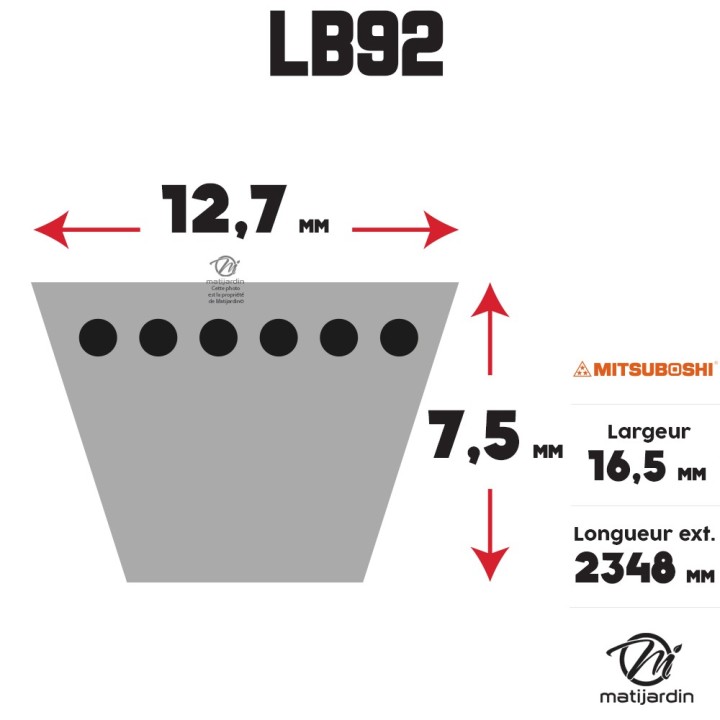 Courroie tondeuse Mitsuboshi LB92 - 16,5 mm x 2348 mm