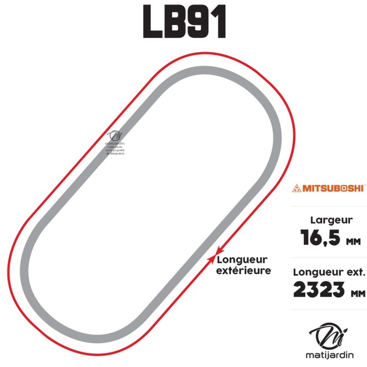 Courroie tondeuse Mitsuboshi LB91 - 16,5 mm x 2323 mm
