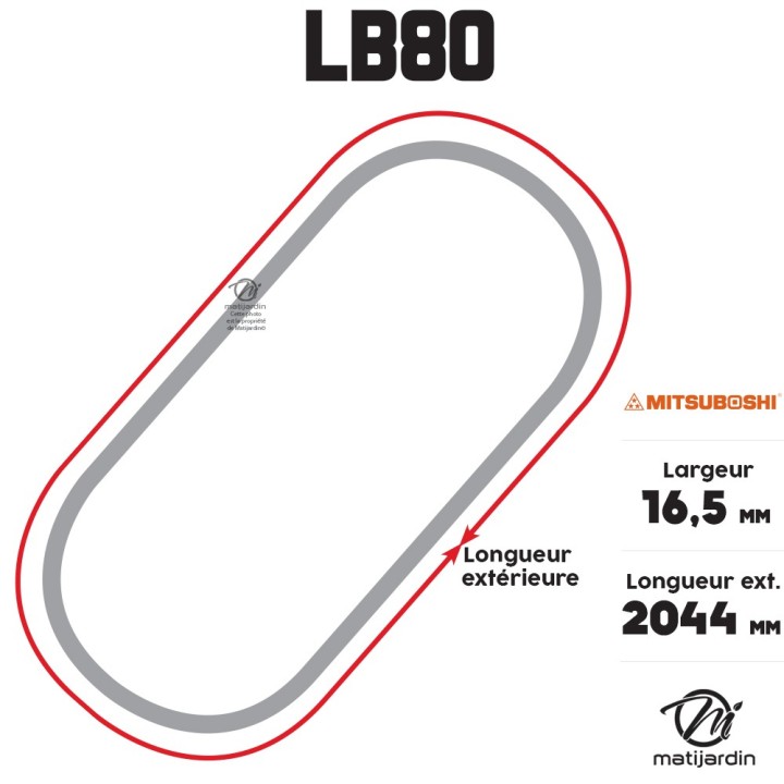 Courroie tondeuse Mitsuboshi LB80 - 16,5 mm x 2044 mm