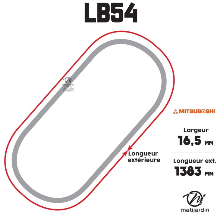 Courroie tondeuse Mitsuboshi LB54 - 16,5 mm x 1383 mm