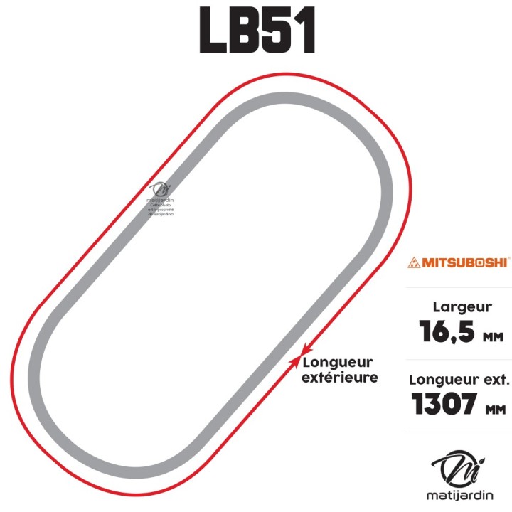 Courroie tondeuse Mitsuboshi LB51 - 16,5 mm x 1307 mm
