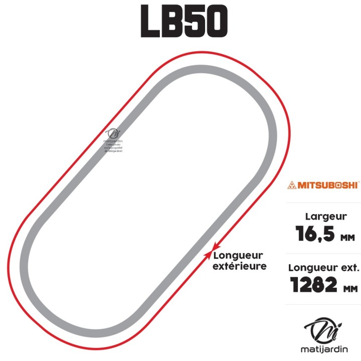 Courroie tondeuse Mitsuboshi LB50 - 16,5 mm x 1282 mm