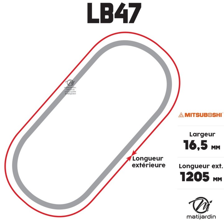 Courroie tondeuse Mitsuboshi LB47 - 16,5 mm x 1205 mm