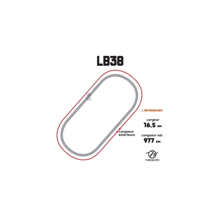 Courroie tondeuse Mitsuboshi LB38 - 16,5 mm x 977 mm