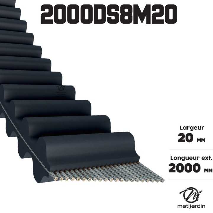 Courroie tondeuse Double denture 2000DS8M20 - 20 mm x 2000 mm