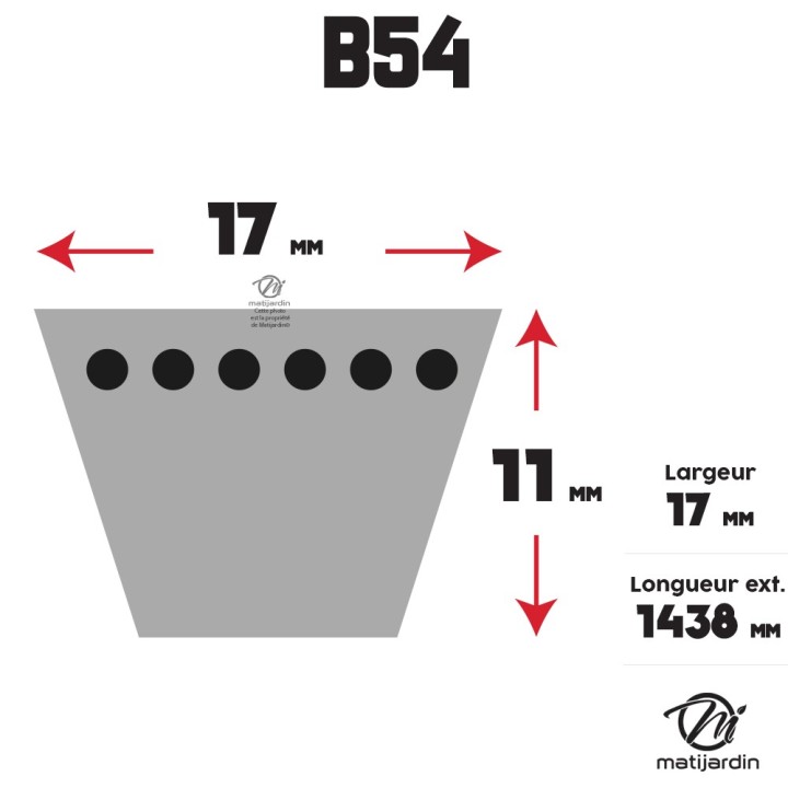 Courroie tondeuse Trapézoïdale B54 - 17 mm x 1438 mm