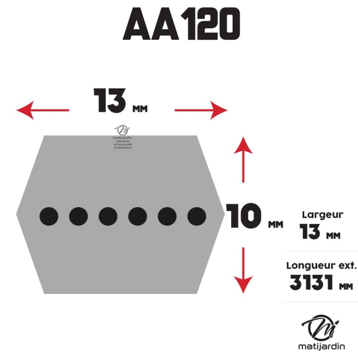 Courroie tondeuse Héxagonale AA120 - 13 mm x 3131 mm
