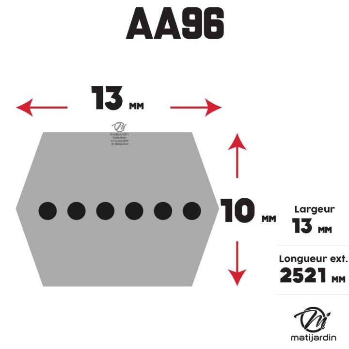 Courroie tondeuse Héxagonale AA96 - 13 mm x 2521 mm