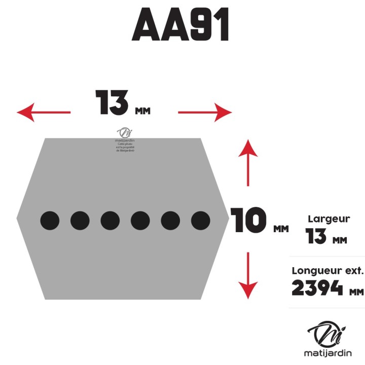 Courroie tondeuse Héxagonale AA91 - 13 mm x 2394 mm
