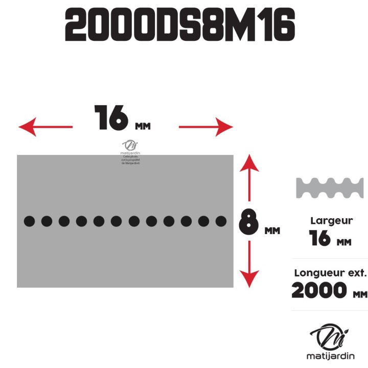 Courroie tondeuse Double Denture 2000DS8M16 - 16 mm x 2000 mm